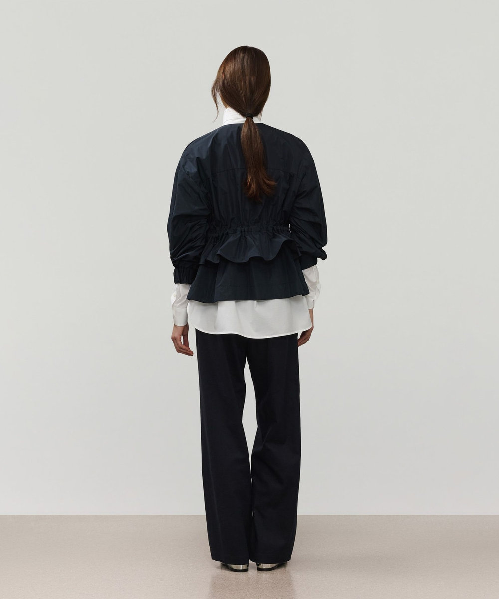DÉPAREILLÉ TAFFETA GATHER NO COLLAR JACKET / タフタギャザーノーカラージャケット ネイビー