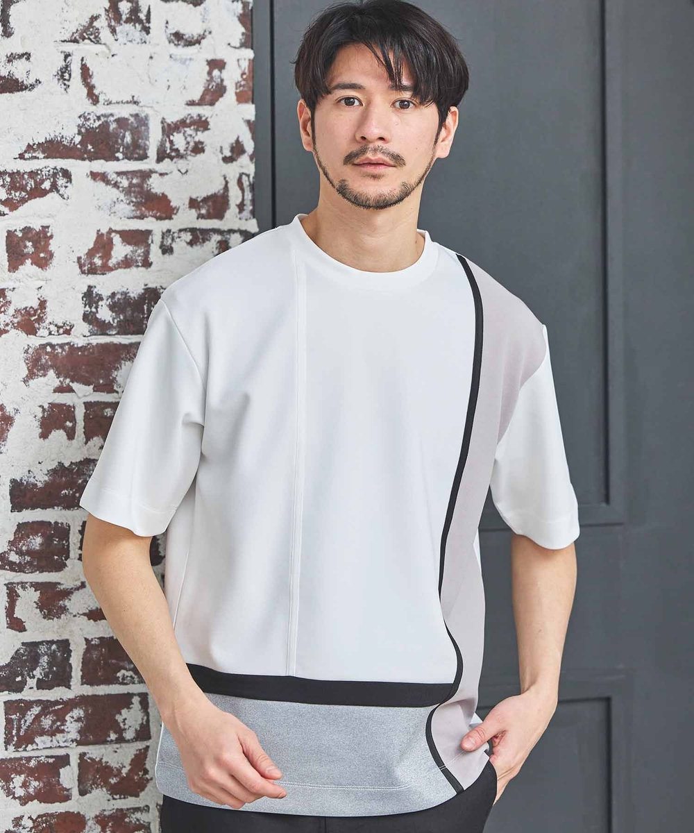 UNION STATION ポンチ×梨地Wフェイス切替Tシャツ ホワイト系その他
