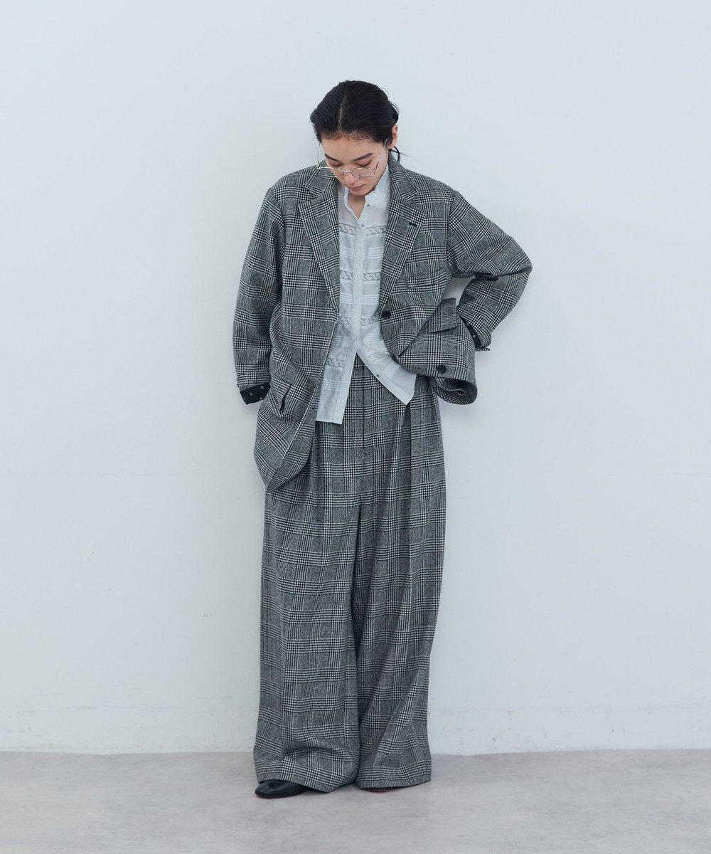 ADIEU TRISTESSE 《石上美津江さんコラボ》ウールチェックタックパンツ ブラック系その他