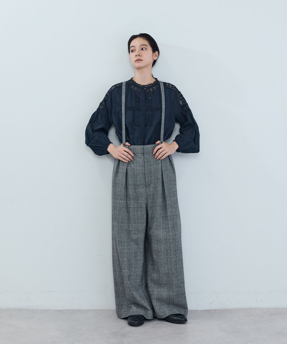 ADIEU TRISTESSE 《石上美津江さんコラボ》ウールチェックタックパンツ ブラック系その他