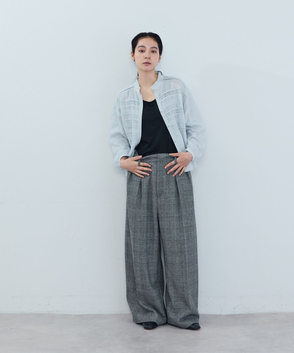 ADIEU TRISTESSE 《石上美津江さんコラボ》ウールチェックタックパンツ ブラック系その他