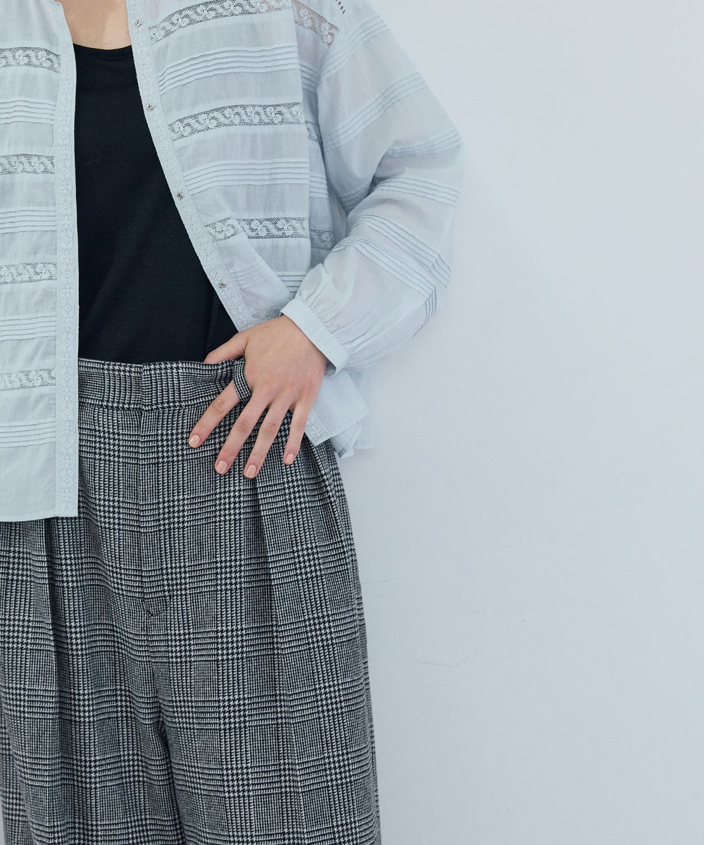 ADIEU TRISTESSE 《石上美津江さんコラボ》ウールチェックタックパンツ ブラック系その他