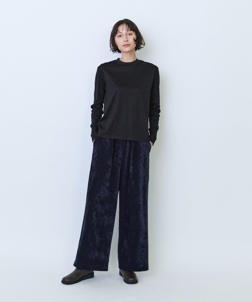 LOISIR フライス編みクルーネックプルオーバー ブラック