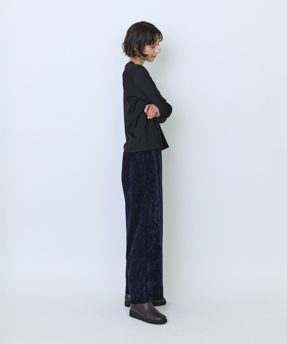 LOISIR フライス編みクルーネックプルオーバー ブラック
