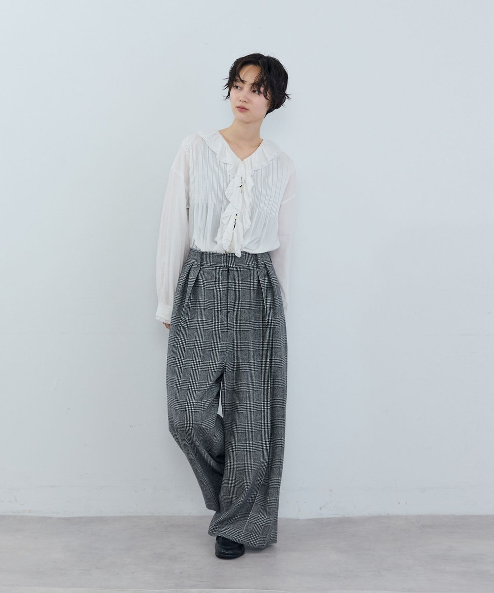 ADIEU TRISTESSE 《石上美津江さんコラボ》ウールチェックタックパンツ ブラック系その他