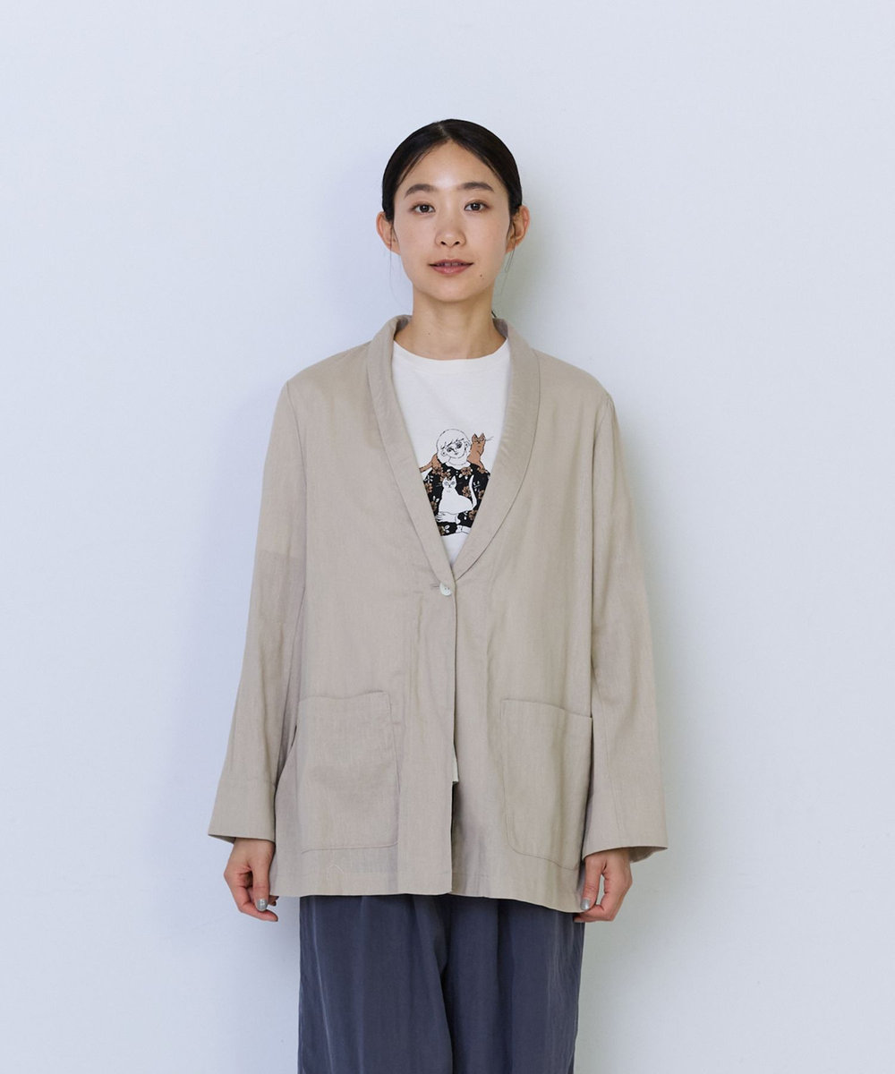 ADIEU TRISTESSE コットンリネンショールカラージャケット ベージュ