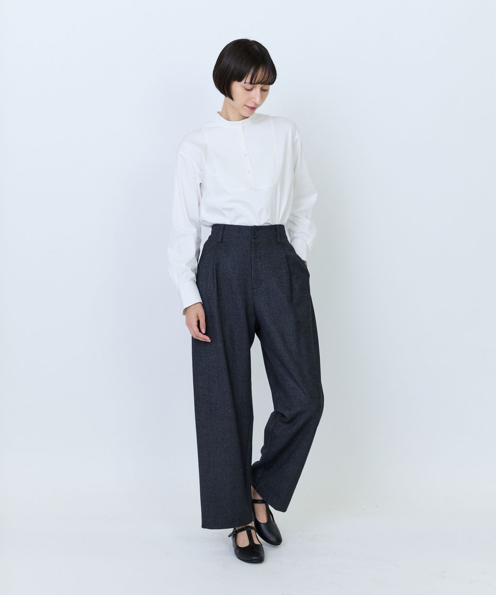 LOISIR クラシカルツイードテーパードパンツ チャコールグレー