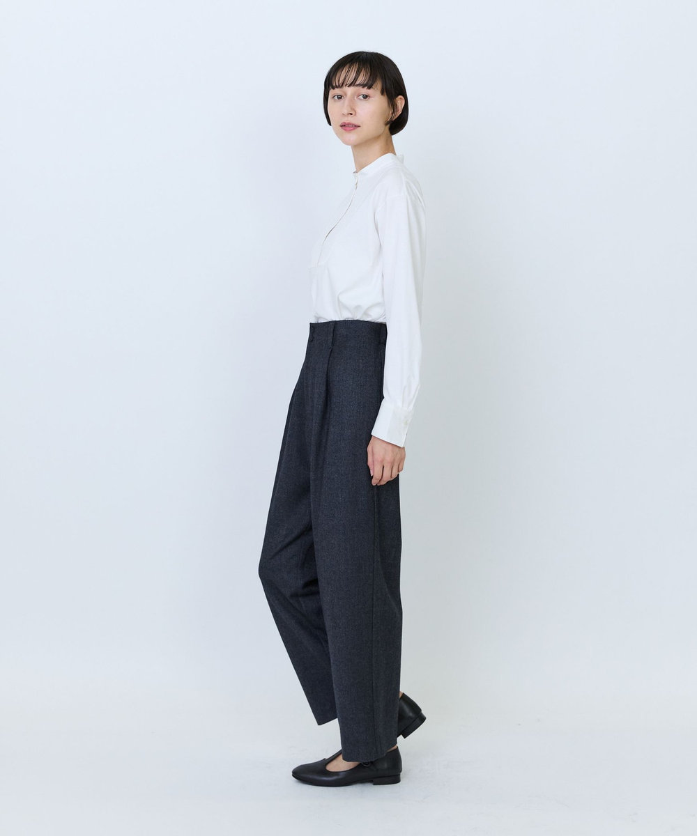 LOISIR クラシカルツイードテーパードパンツ チャコールグレー