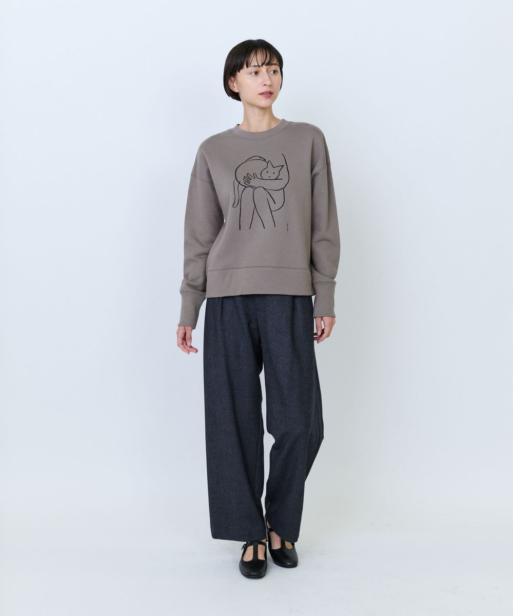 LOISIR クラシカルツイードテーパードパンツ チャコールグレー