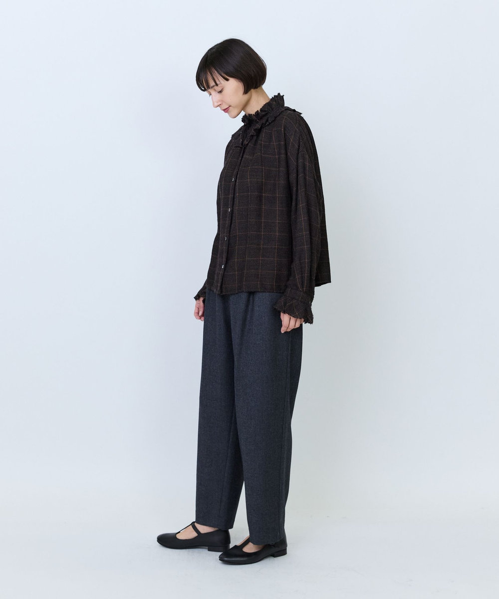 LOISIR クラシカルツイードテーパードパンツ チャコールグレー