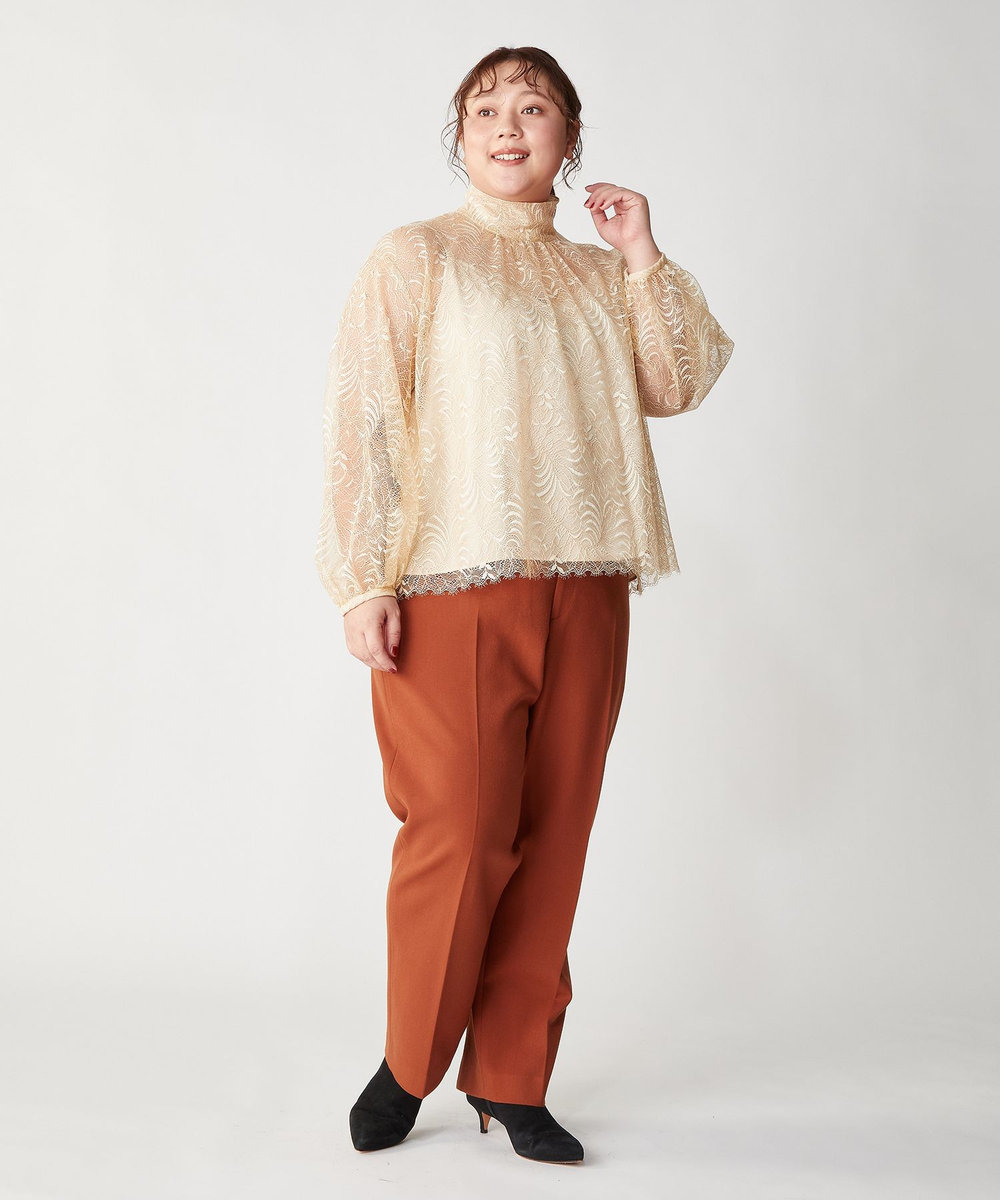 MOGA Lサイズ（大きいサイズ） 【大きいサイズ】スタイリスト戸野塚かおるコラボ フラワーラッセルレースブラウス ベージュ