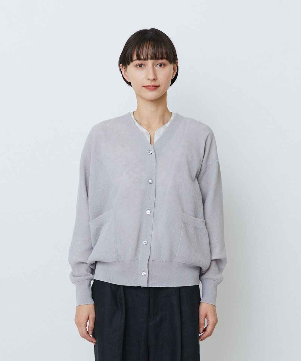 LOISIR コットンリネンダブルジャカードカーディガン グレー