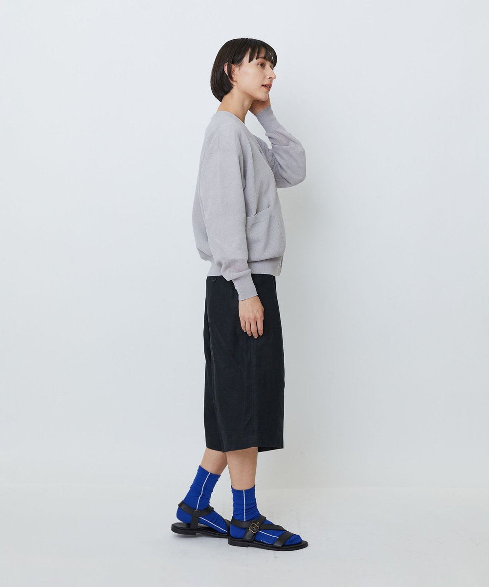 LOISIR コットンリネンダブルジャカードカーディガン グレー