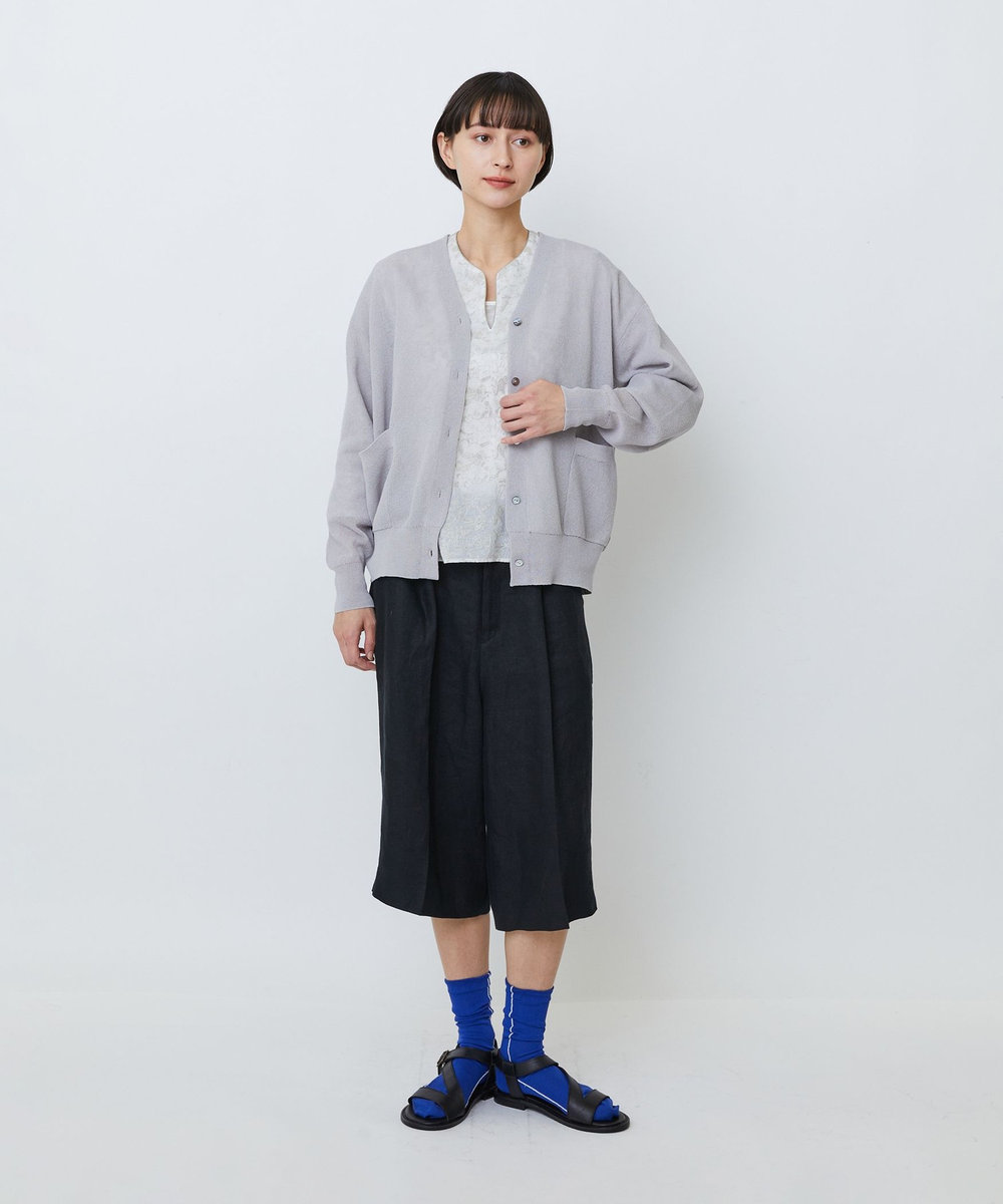 LOISIR コットンリネンダブルジャカードカーディガン グレー