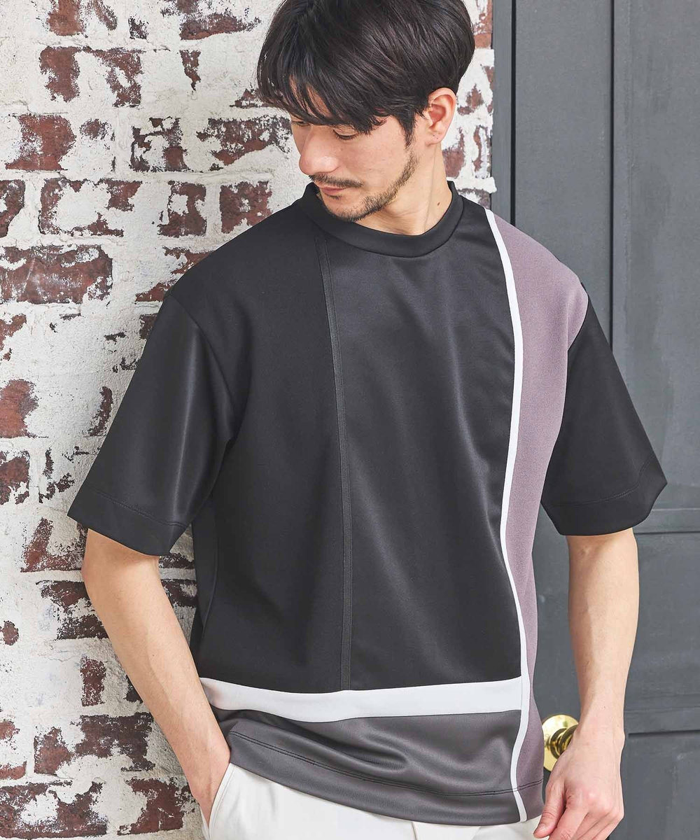 UNION STATION ポンチ×梨地Wフェイス切替Tシャツ ブラック