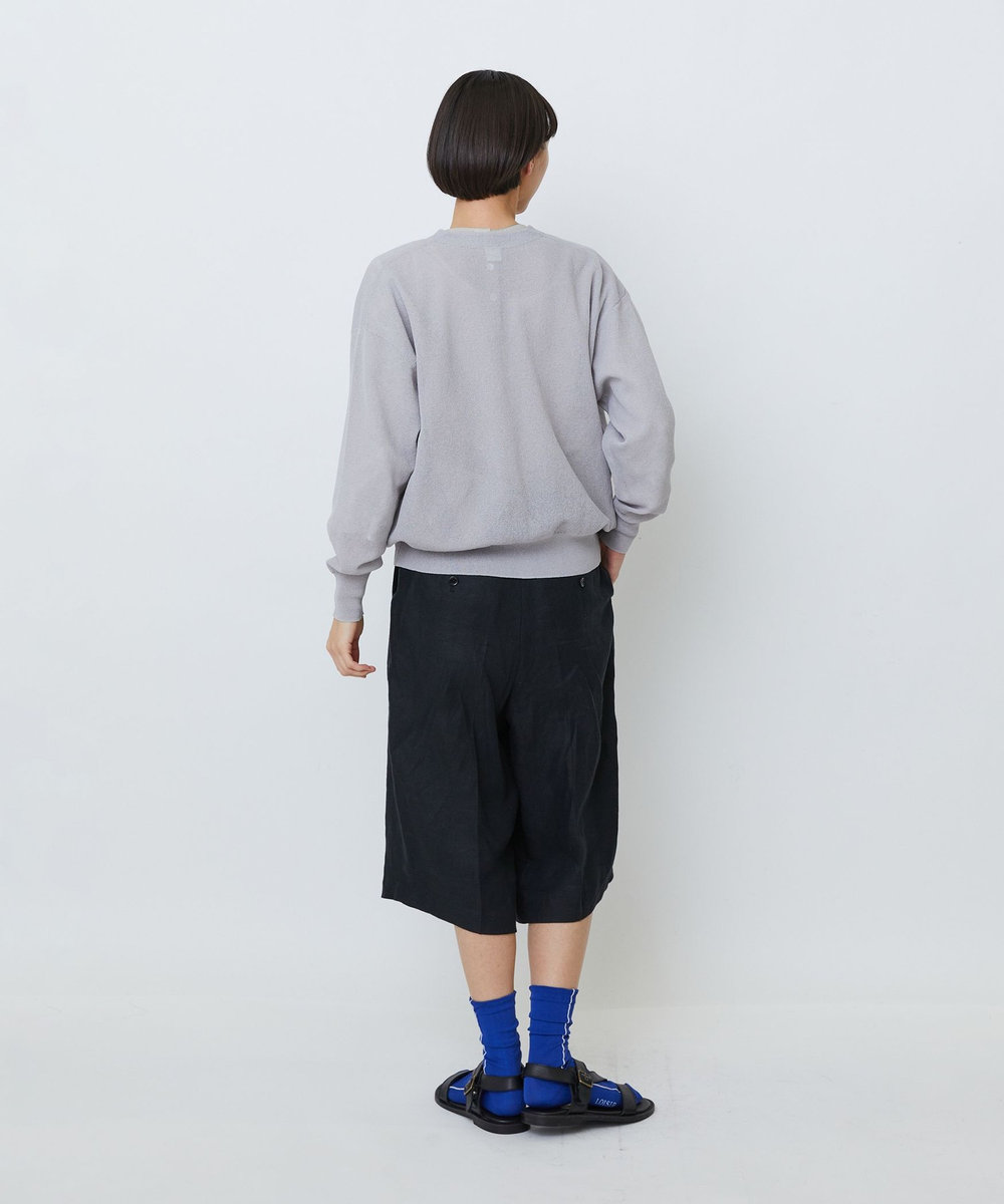 LOISIR コットンリネンダブルジャカードカーディガン グレー