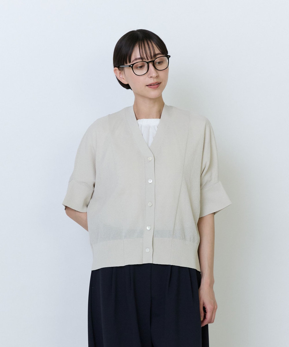 LOISIR エステルペーパー鹿の子編みカーディガン ベージュ