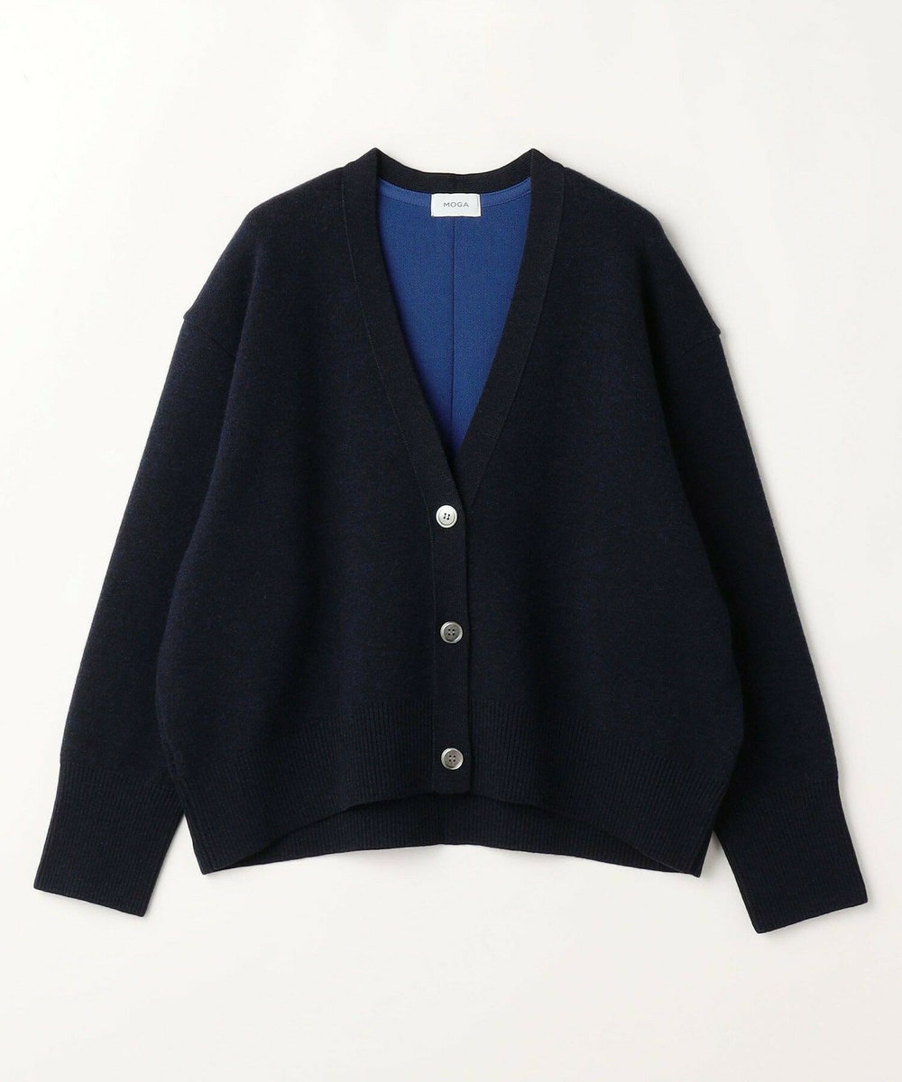 MOGA Lサイズ（大きいサイズ） 【大きいサイズ】WOOLEN×AMOSSA Vネック配色カーディガン ネイビー