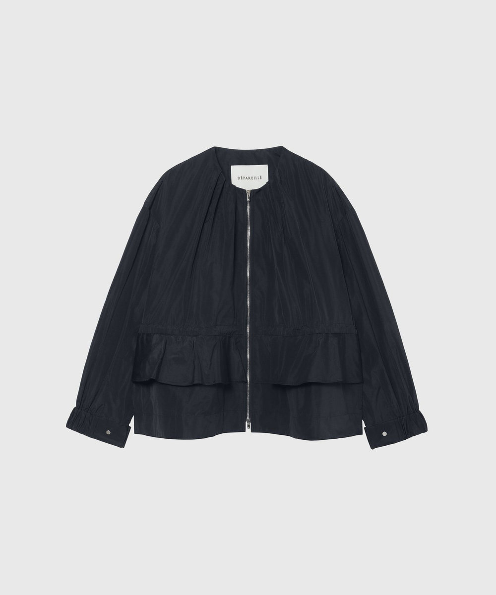 DÉPAREILLÉ TAFFETA GATHER NO COLLAR JACKET / タフタギャザーノーカラージャケット ネイビー