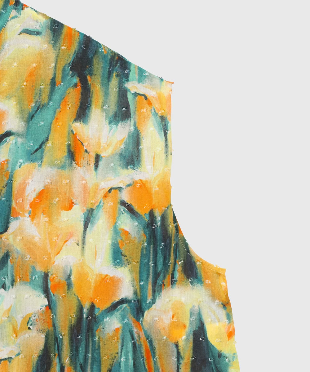 DÉPAREILLÉ DOT JACQUARD FLOWER SLEEVELESS BLOUSE / ドットジャガードフラワースリーブレスブラウス イエロー