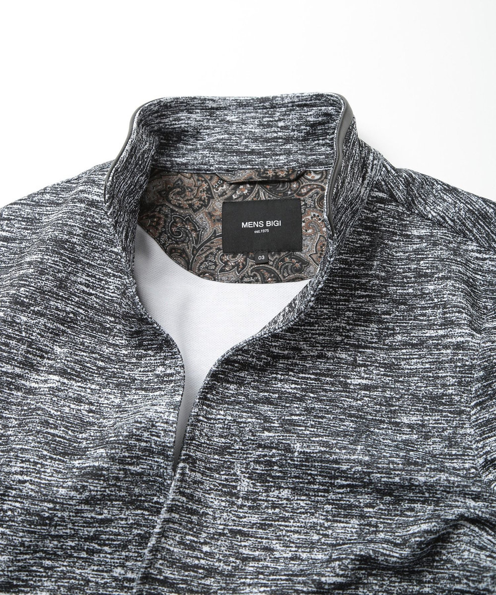 MEN'S BIGI 接触冷感スタンドカラー7分ジャケット ブラック