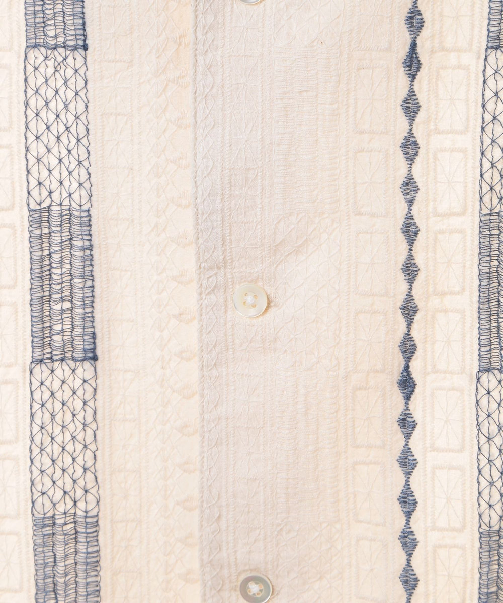 MEN'S BIGI 総柄刺繍オープンカラー半袖シャツ ホワイト