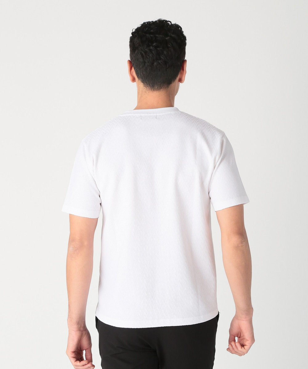 MEN'S BIGI シェブロン柄リンクスジャカードTシャツ<接触冷感><抗菌防臭> ホワイト