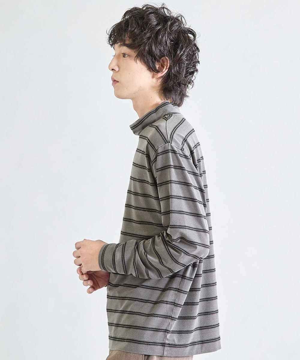 UNION STATION フェードジャガードボーダー モックネックTシャツ ブラック