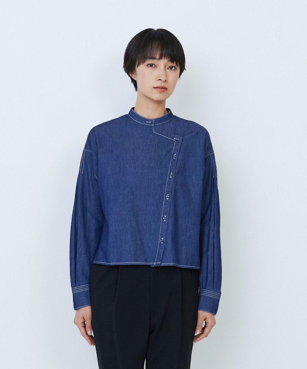 LOISIR ワークディテールショートシャツ インディゴブルー
