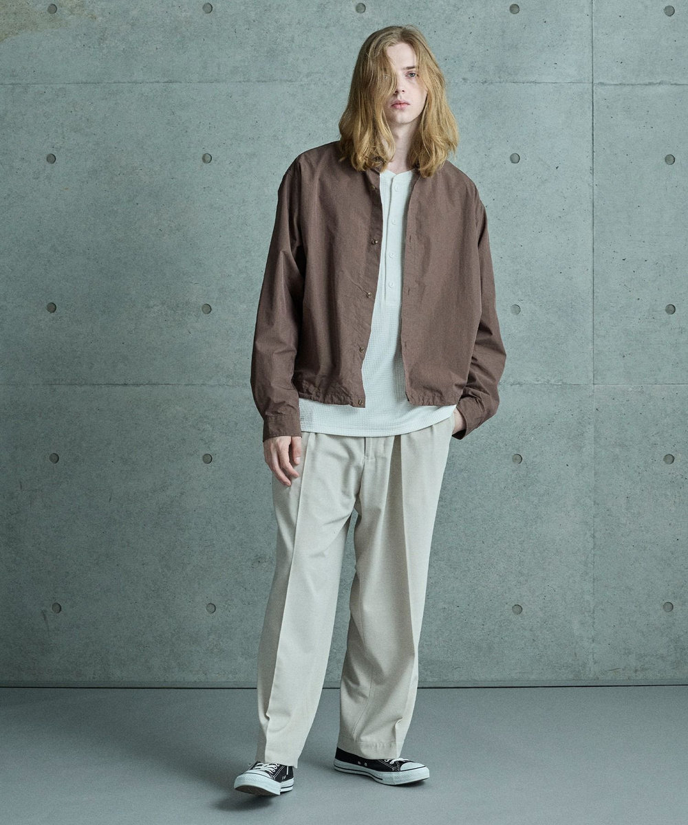 MEN'S BIGI コットンナイロンドローコードシャツ ブラウン