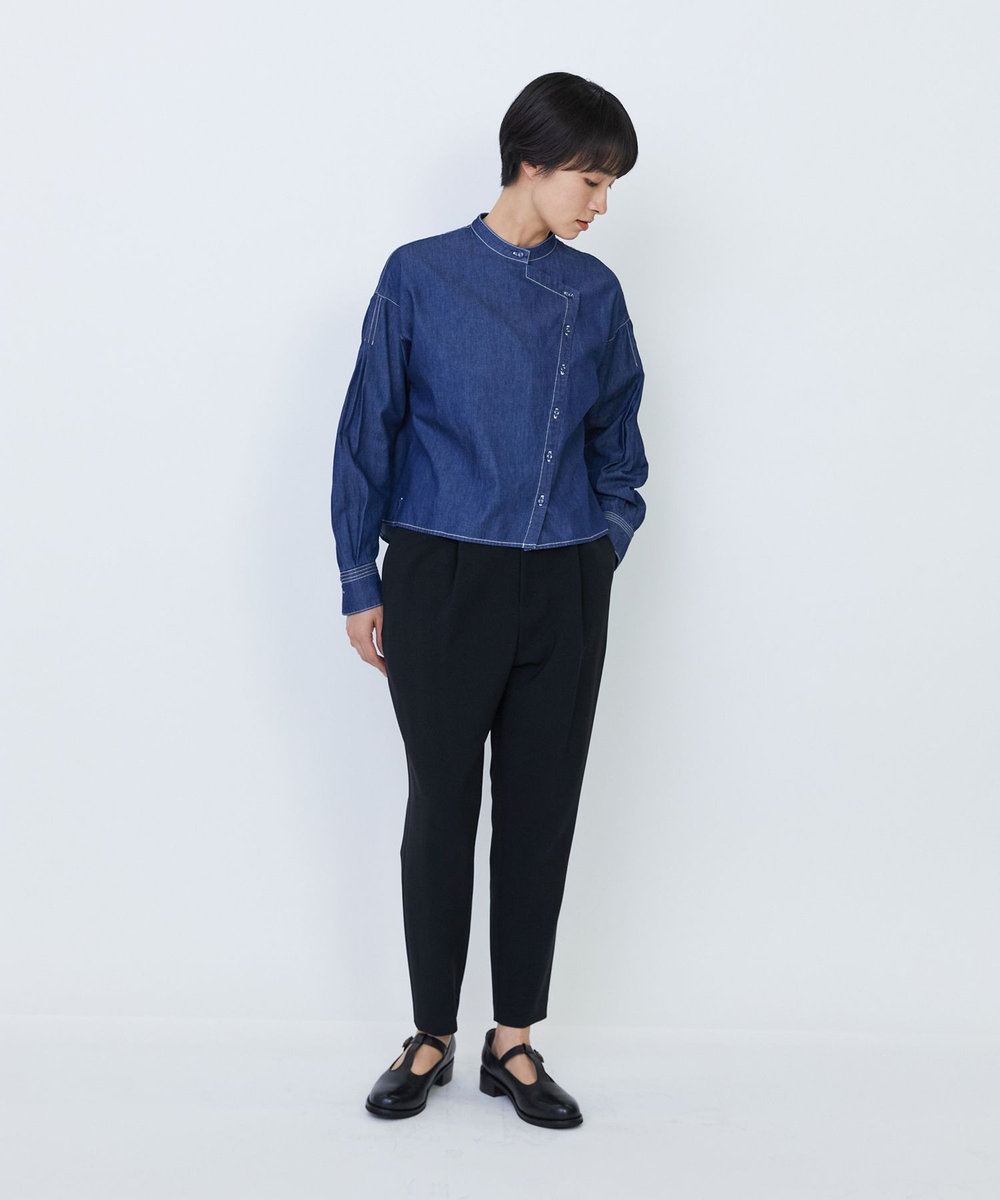 LOISIR ワークディテールショートシャツ インディゴブルー