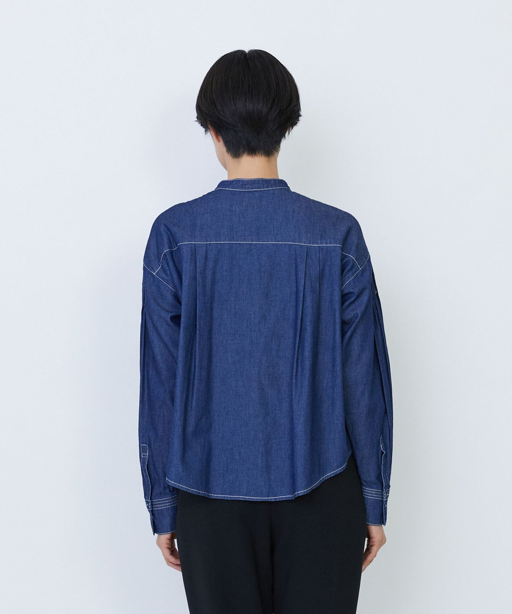 LOISIR ワークディテールショートシャツ インディゴブルー