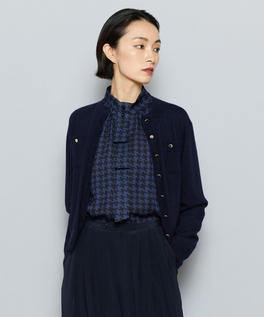 L'EQUIPE COUTURIER カシミヤシルクHGニットカーディガン ダークネイビー