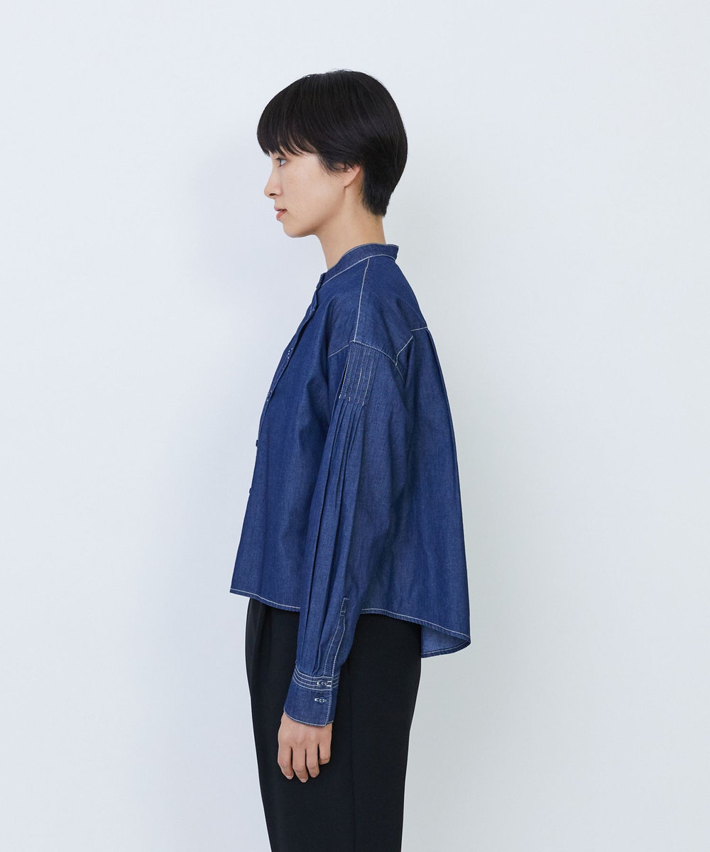 LOISIR ワークディテールショートシャツ インディゴブルー