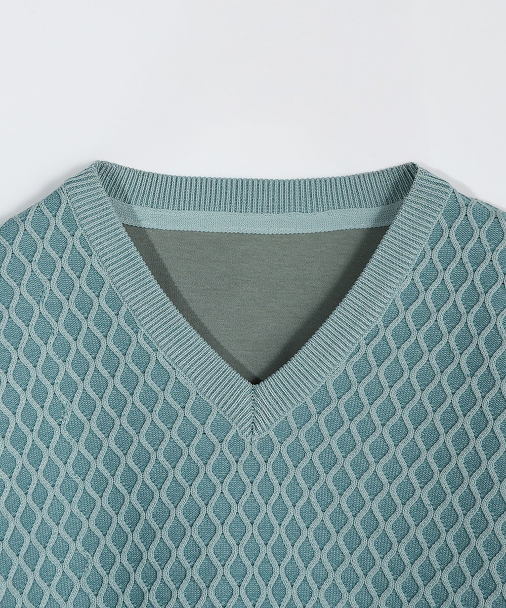 MEN'S BIGI サマーニットコンビVネック半袖Tシャツ ミント