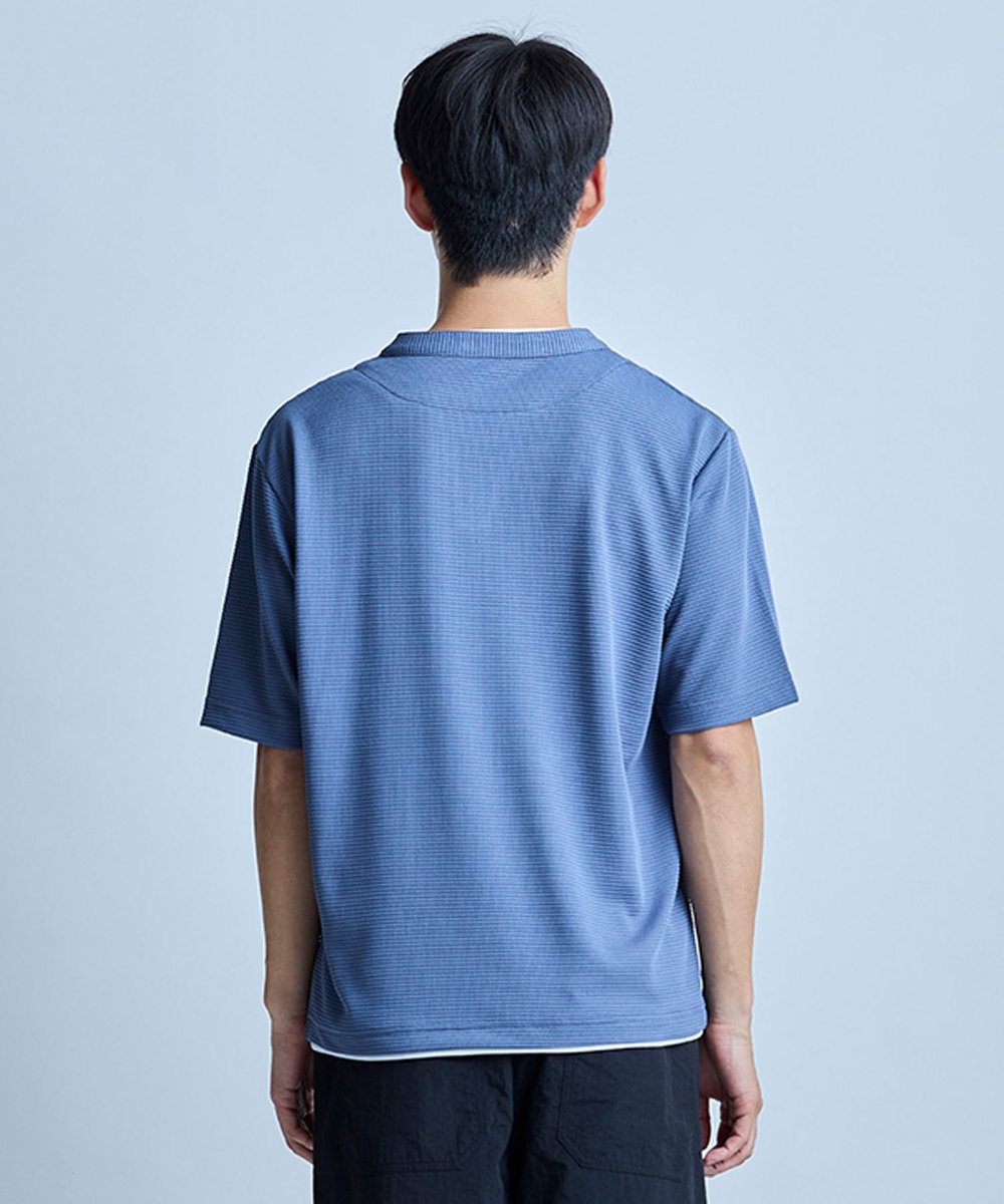 UNION STATION 	ミニワッフルキーネックレイヤードTシャツ ブルー