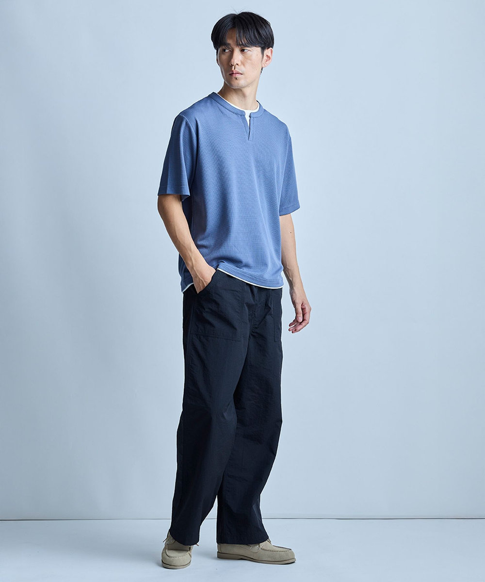 UNION STATION 	ミニワッフルキーネックレイヤードTシャツ ブルー