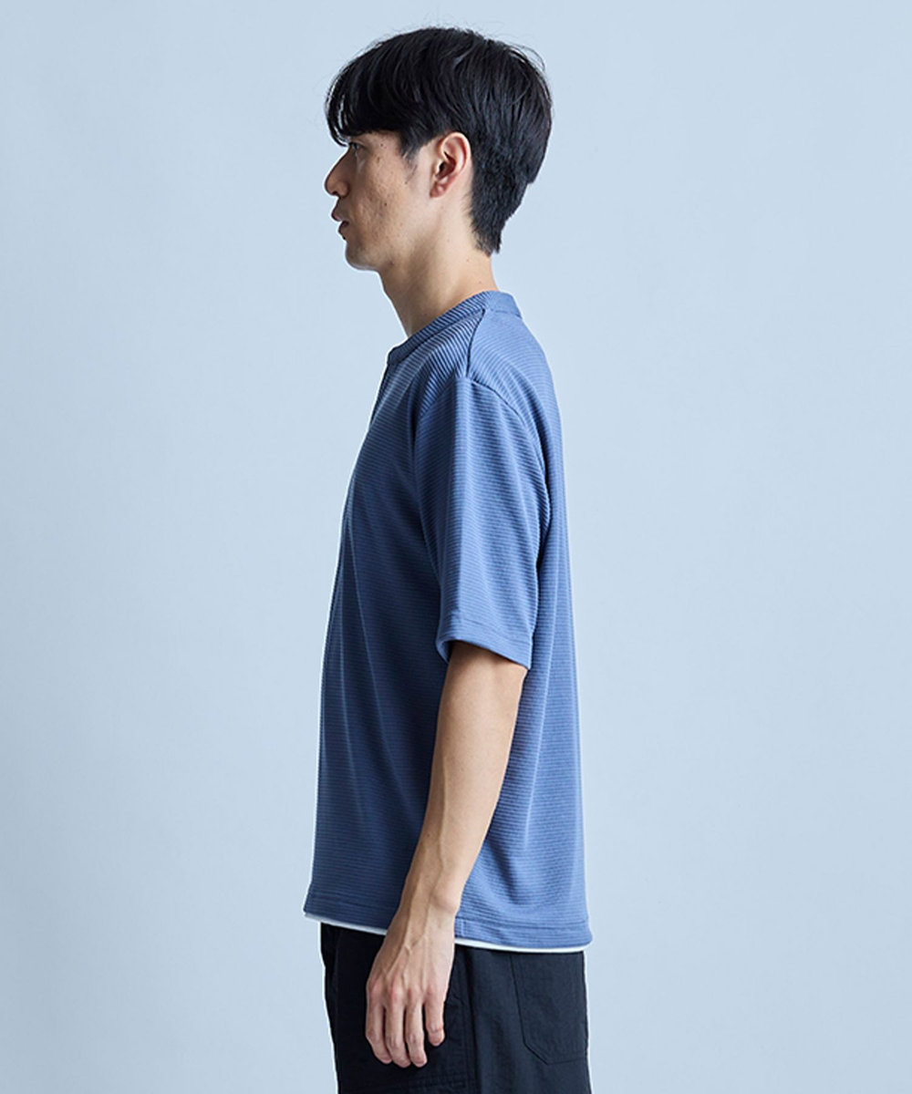 UNION STATION 	ミニワッフルキーネックレイヤードTシャツ ブルー