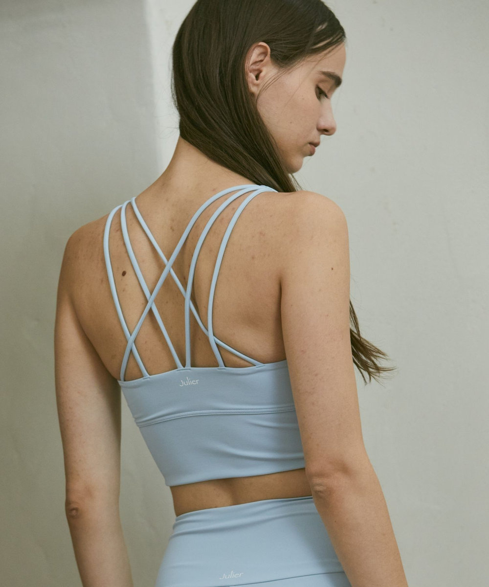 Julier 【定番】YOGA FITショートトップス/パット付き・UVカット・吸汗速乾・ホットヨガ対応・水着・水陸両用 ブルー