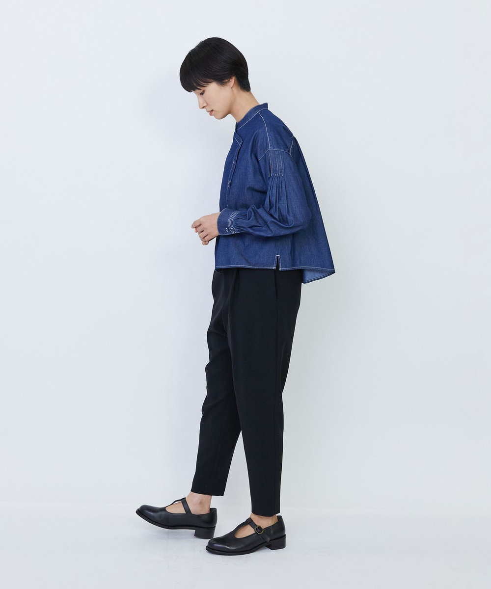 LOISIR ワークディテールショートシャツ インディゴブルー