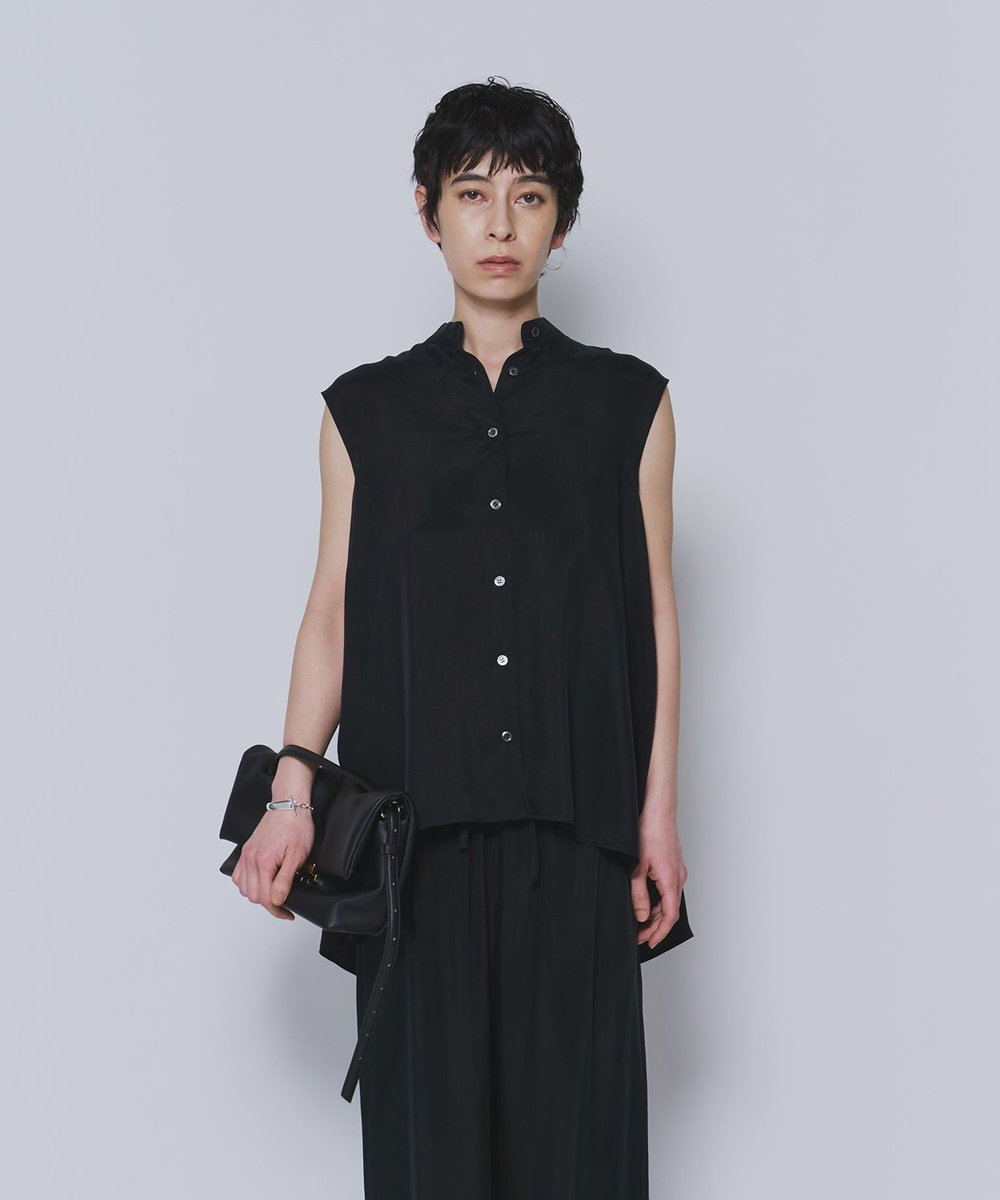 1er Arrondissement キュプラフィブリルノースリーブシャツ ブラック