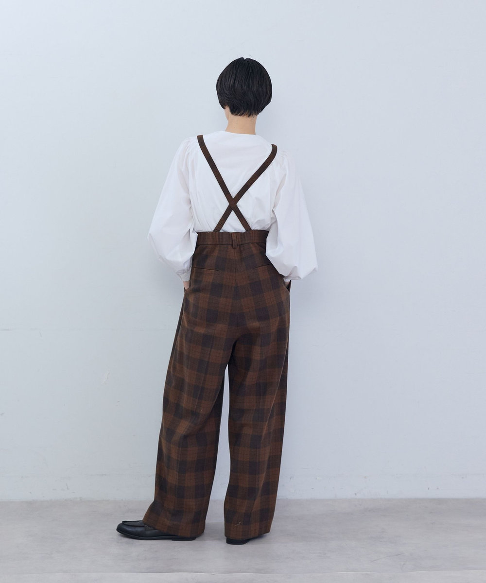 ADIEU TRISTESSE 《石上美津江さんコラボ》ウールチェックタックパンツ ブラウン系その他