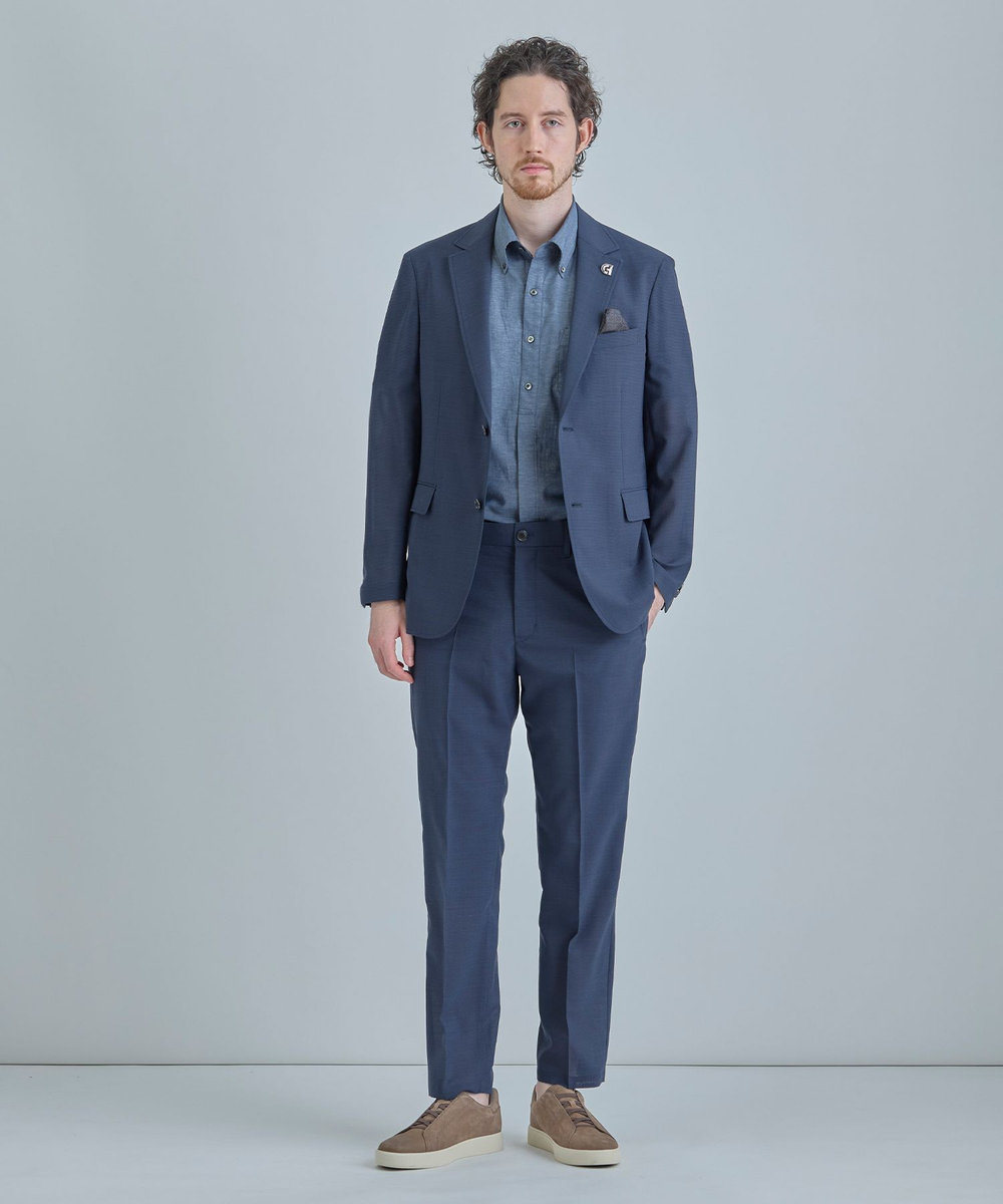 MEN'S BIGI 【COLE HAAN/コール ハーン】別注 サマーサイロフィルウールピンチェックジャケット＜通気性＞ ネイビー