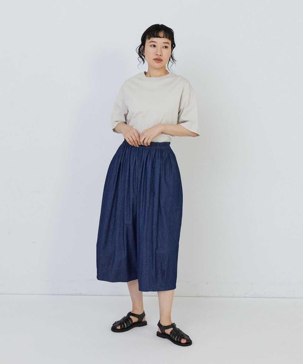 congés payés ADIEU TRISTESSE 【FAVE】シャーリングワイドサルエルパンツ インディゴブルー