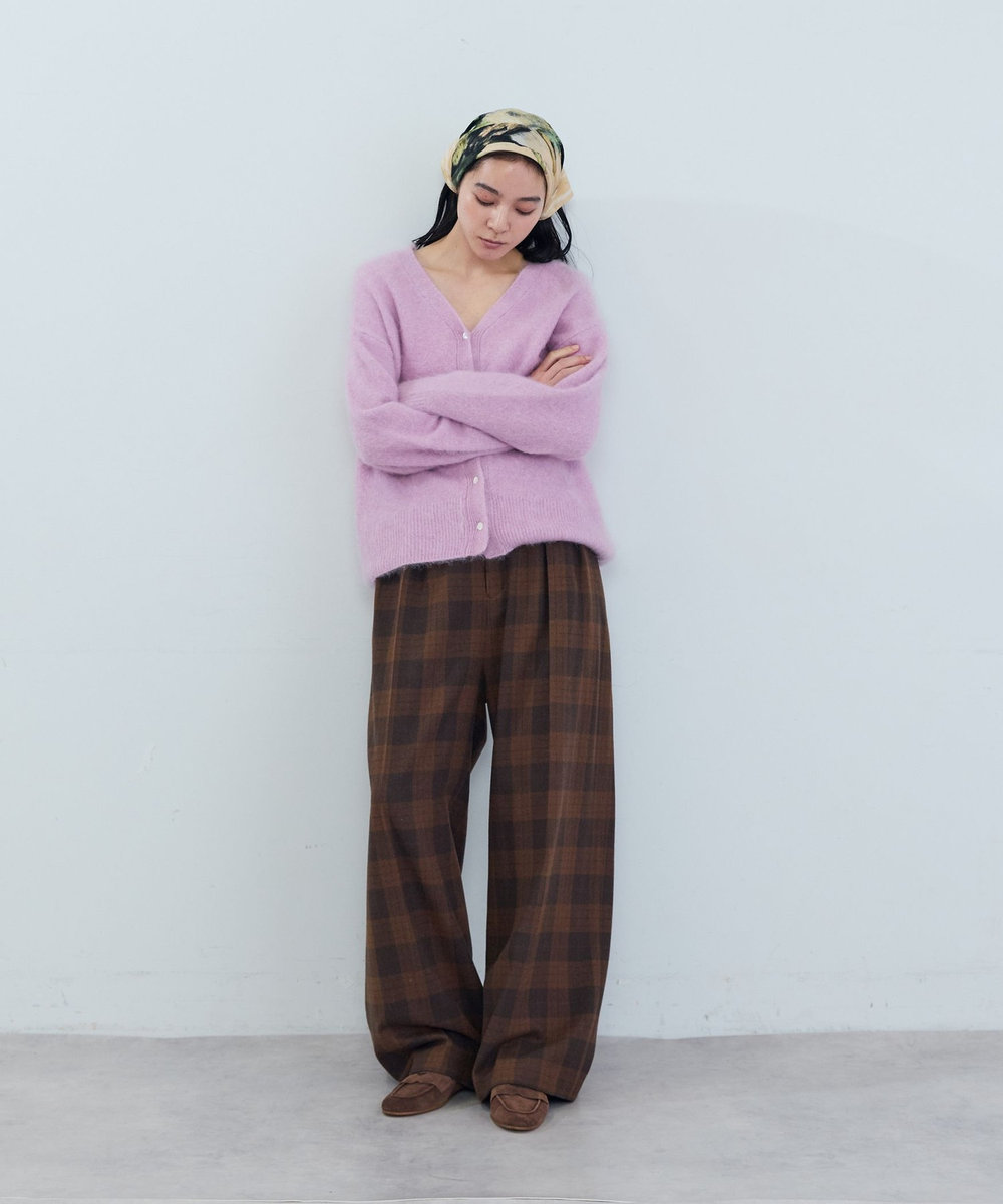 ADIEU TRISTESSE 《石上美津江さんコラボ》ウールチェックタックパンツ ブラウン系その他