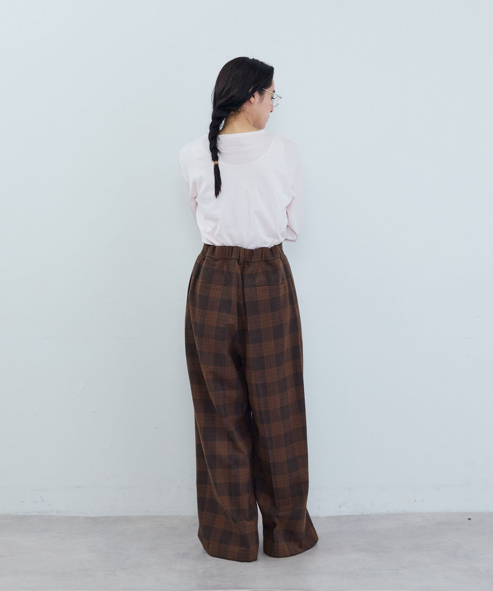 ADIEU TRISTESSE 《石上美津江さんコラボ》ウールチェックタックパンツ ブラウン系その他