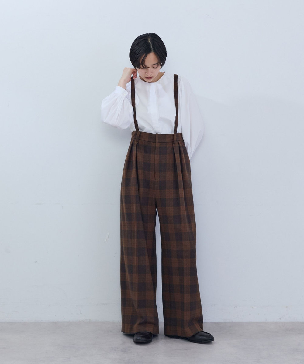 ADIEU TRISTESSE 《石上美津江さんコラボ》ウールチェックタックパンツ ブラウン系その他