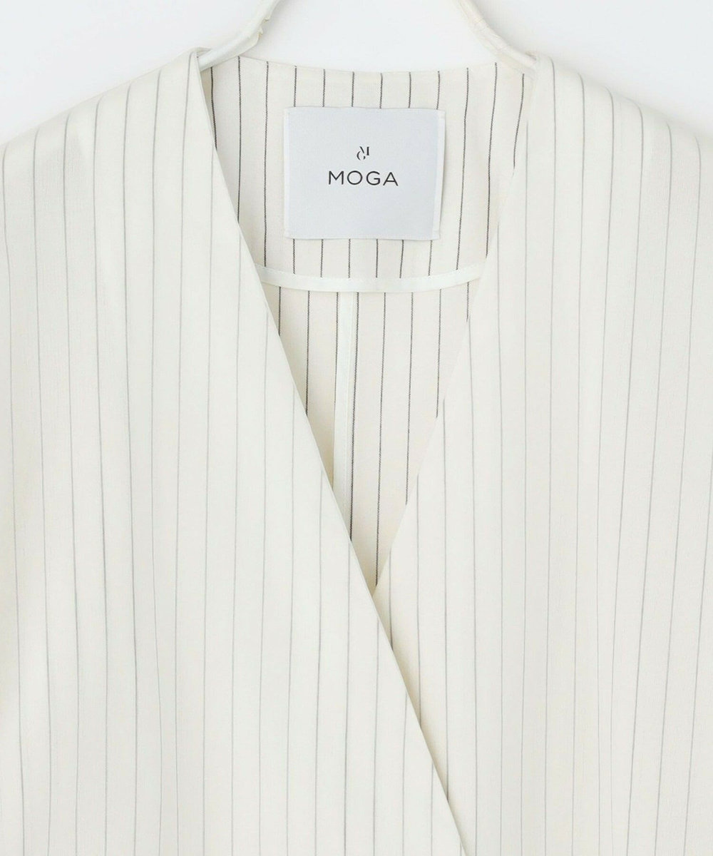 MOGA シアーストライプノーカラージャケット ホワイト