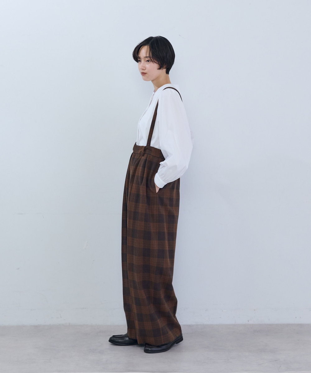 ADIEU TRISTESSE 《石上美津江さんコラボ》ウールチェックタックパンツ ブラウン系その他