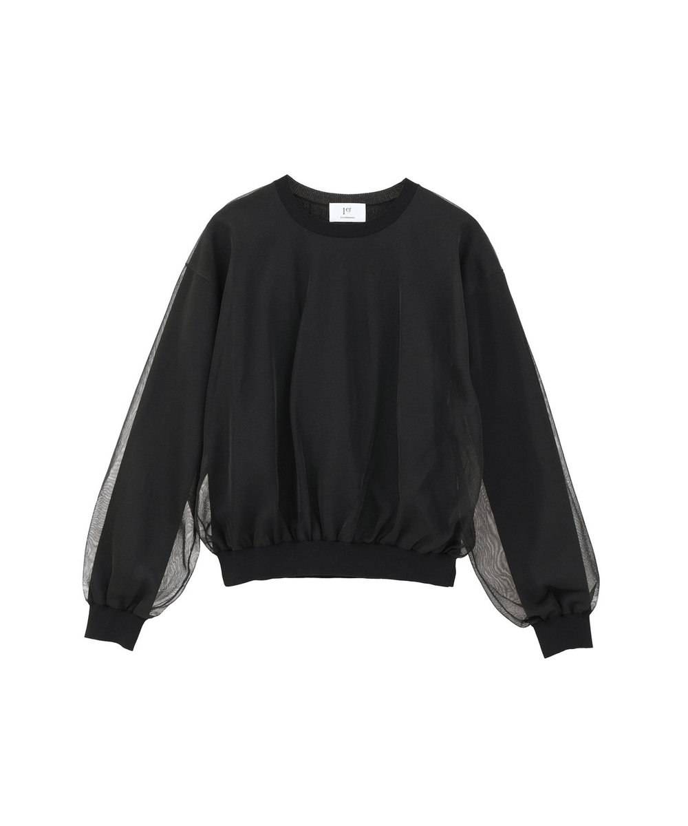1er Arrondissement オーガンザレイヤードニットプルオーバー ブラック